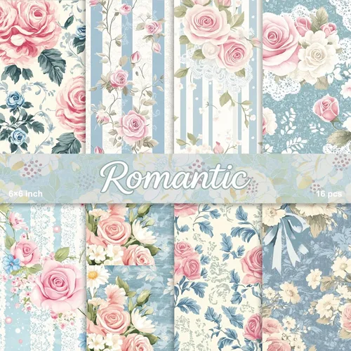 Vista 16 de PRSTINCOL Papel para álbum de recortes, 16 hojas de 6 x 6 pulgadas, suministros de álbum de recortes de estilo de ventana azul, papel de decoupage
