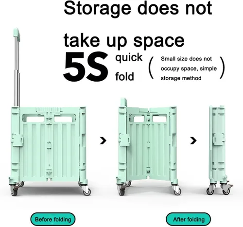 Vista 3 de Carrito de compras plegable con ruedas, capacidad de 45L, ruedas para subir escaleras, mango telescópico, blanco, 65L