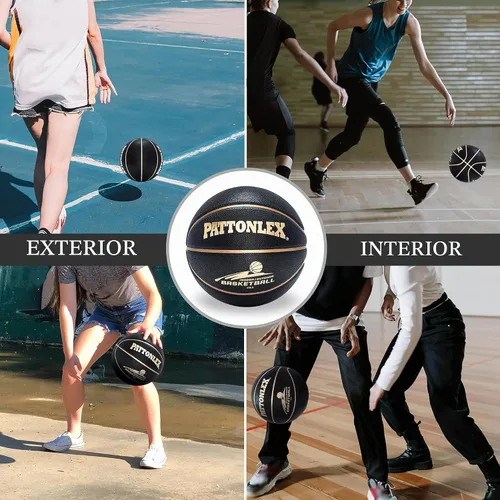 Vista 4 de Size 6 Basketball 28.5" Leather Ball for Women Youth Indoor Outdoor Negro dorado