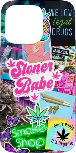 Vista 31 de Girly Stoner - Funda para iPhone 17 con collage de cannabis, marihuana 420