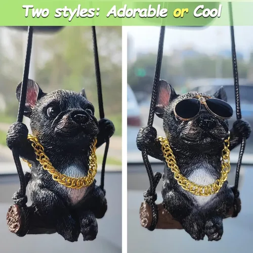 Vista 3 de Adorno colgante de coche con diseño de perro oscilante, lindo encanto de bulldog para decorar el auto para mujeres/hombres, pequeños regalos