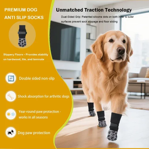 Vista 3 de VALFRID - Calcetines antideslizantes para perros con agarres de doble cara y calcetines de agarre duraderos para perros, suelos de madera dura