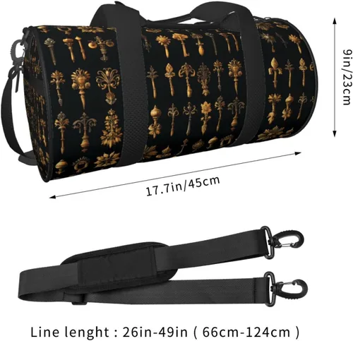 Vista 2 de Large Duffle Bag for Travel - Retro Gold Key Print Gym Bag for Women Men, Travel Foldable Bags for Women Men with Zippered Multiple Pockets