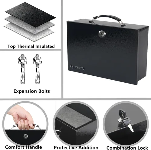 Vista 2 de Yuanshikj Caja Fuerte Ignífuga con Cerradura para Documentos, Cerradura de Acero de Seguridad con Asa de Transporte, para Artículos Personales