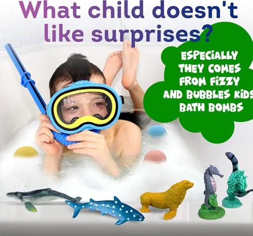 Vista 2 de Bombas de baño fabricadas en Estados Unidos para niños, juguetes sorpresa dentro de animales marinos - 36 juguetes oceánicos como tiburón o medusa