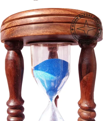 Vista 6 de Madera y latón arena temporizador hora vidrio arena vidrio reloj 7 pulgadas mejor para regalo artículo