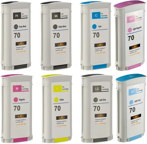 Vista 2 de LKB 8PK - Cartucho de tinta compatible con HP70 con 4.4 fl oz de uso con HP Designjet Z2100 Z5200 Z3200 Z3100 Z5400 (paquete de 8 HP70) – EE. UU