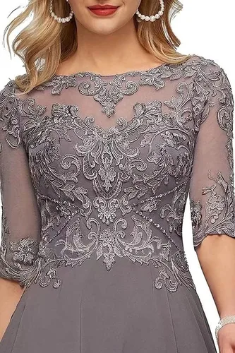 Vista 3 de PRESEOSSA Vestido de noche largo formal de gasa con mangas para madre de la novia para mujer