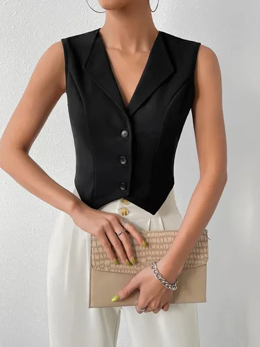 Vista 4 de Floerns Chaleco corto sin mangas con cuello en V para mujer