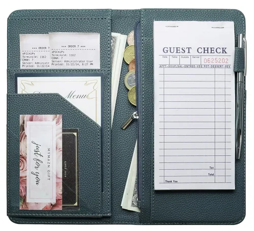 Vista 13 de Libreta para servidores con bolsillo con cremallera y cierre magnético, libreta de servidor, libro para camarera, libro de servicio con bolsillo