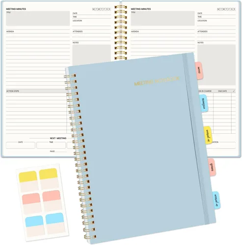 Vista 12 de SUNEE Cuaderno de reuniones para el trabajo con pestañas adhesivas, 160 páginas, planificador de proyectos de tamaño B5, cuaderno organizador
