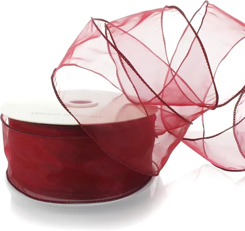 Vista 23 de Cinta de organza transparente con alambre de 2.5 pulgadas, color plateado de 10 yardas