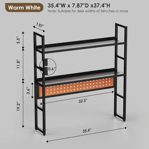 Vista 2 de Brakki Estante de Escritorio, Estantería de Escritorio de 35.43" Pulgadas, Estante de Escritorio con Tablero de Clavijas para Monitor