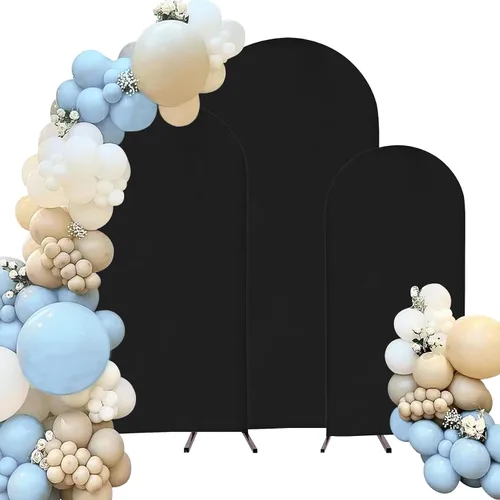 Vista 16 de Juego de 3 fundas de elastano ajustables para arco de boda, color beige, cubierta de fondo para arco de Chiara, parte superior redonda, para boda