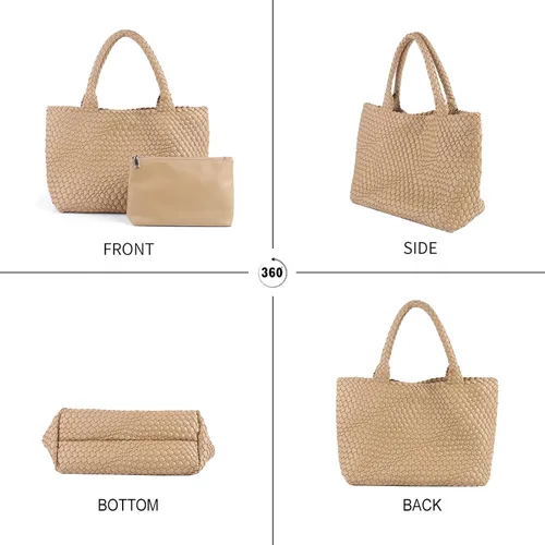 Vista 5 de Vipost Bolsa de mano tejida para mujer, bolsa de playa grande de cuero vegano con bolso, bolso de viaje con asa superior, bolsas de hombro tejidas