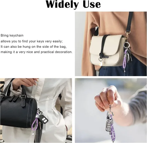 Vista 4 de Llavero de cristal para mujer llavero de moda con diamantes de imitación universal para llave de coche morado