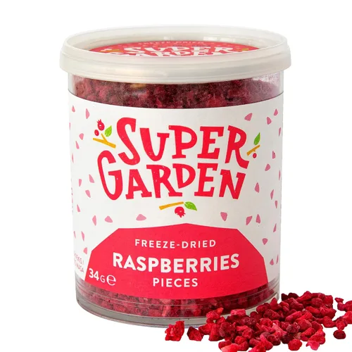Vista 2 de Super Garden Piezas de fresa y frambuesa liofilizadas, sabrosas y nutritivas trozos de fresa y frambuesa liofilizadas, sin gluten, conservantes ni