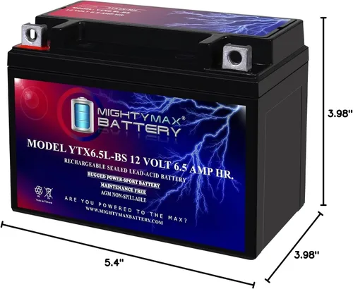 Vista 9 de Batería Mighty Max YTX6.5L-BS 12V 6.5AH, batería de repuesto compatible con motocicletas, scooter