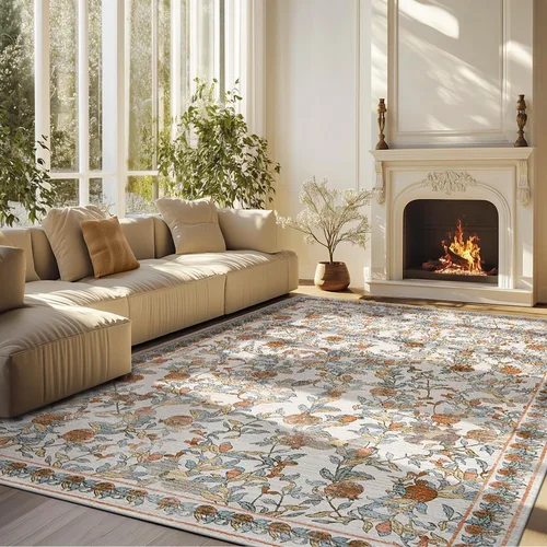 Vista 34 de jinchan Alfombra de entrada lavable vintage floral de medio círculo de 2 x Eden Azul/Verde