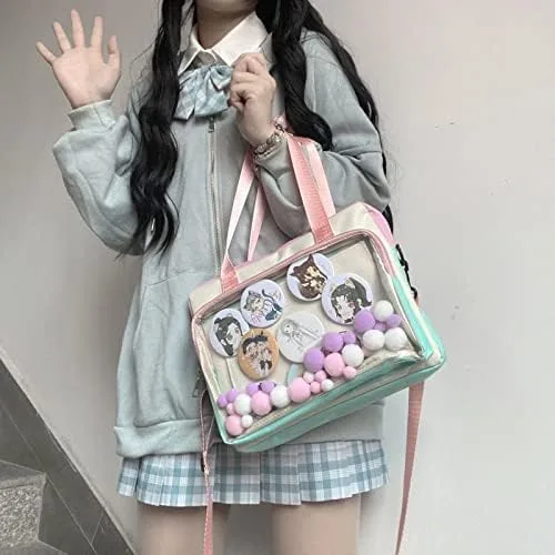 Vista 2 de Hipi-shop Ita bag Color a juego Bolso bandolera transparente para Anime Lolita Bag Display Anime insignias bolso
