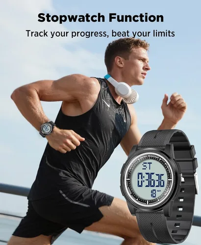 Vista 8 de Beeasy - Reloj digital de pulsera resistente al agua con cronómetro, alarma, cuenta regresiva, doble zona horaria, ultrafino, pantalla angular muy