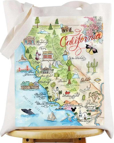Vista 8 de WZMPA Bolsa de mano del estado de California, regalo de viaje, bolsas de comestibles reutilizables para vacaciones, mercancía de viaje