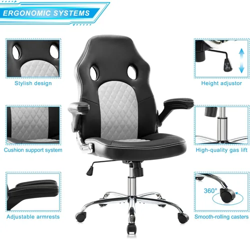 Vista 5 de Silla de oficina ergonómica para videojuegos, silla de oficina de piel sintética, silla de escritorio con respaldo alto, silla de trabajo giratoria