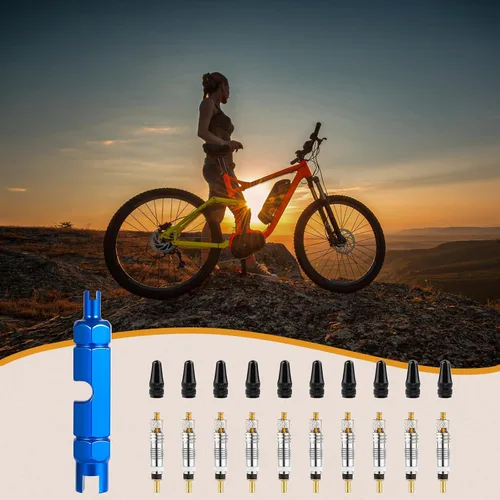 Vista 6 de 10 piezas de núcleo de válvula para Presta, repuesto de bicicleta de núcleo de válvula sin cámara con herramienta de desmontaje de núcleo de válvula