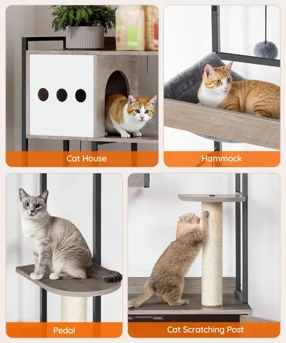 Vista 6 de HOOBRO Árbol para gatos con caja de arena, torre para gatos de 58.7 pulgadas de alto con muebles de caja de arena oculta, con poste rascador