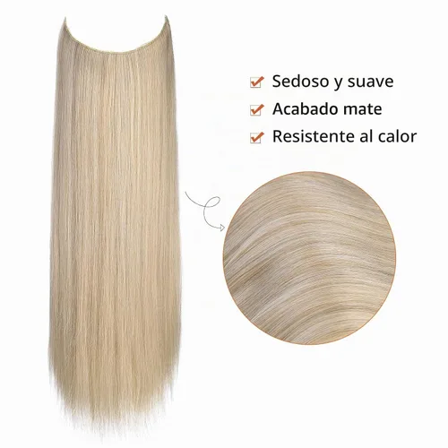 Vista 2 de REECHO Extensiones de cabello con alambre invisible con diadema transparente, tamaño ajustable, clips de seguridad extraíbles en la extensión