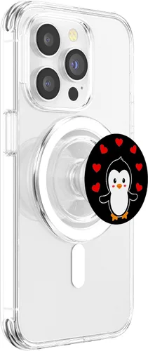 Vista 3 de Emperor Pingüino Corazón Rojo Antártida Regalo de Invierno Blanco PopSockets MagSafe PopGrip para iPhone