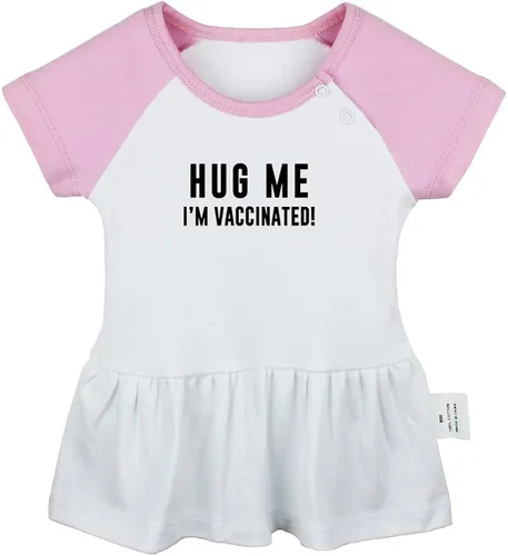 Vista 5 de Pack of 2, Kiss Me I'm Vaccinated & Hug Me I'm Vaccinated Funny Dresses Newborn Infant Baby Girls Princess Dress Ruffle