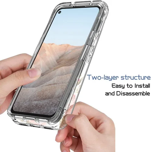 Vista 4 de Funda para Google Pixel 5A 5G con protector de pantalla de vidrio templado, cuerpo completo, lindo diseño floral, a prueba de golpes, funda