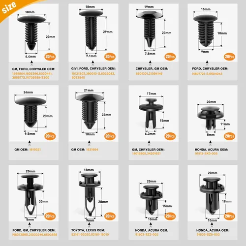 Vista 2 de GOOACC - Kit de 240 clips de retención a presión para automóvil, remaches de plástico y sujetadores, clips para guardabarros, paneles y tapicería