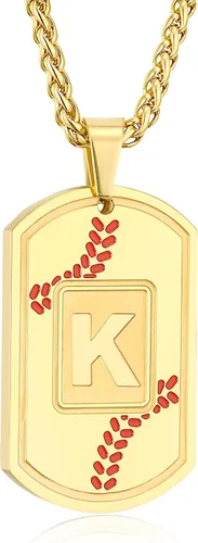 Vista 24 de Fervia Graduation Gifts - Baseball Initial Necklace for Men Dog Tag Stainless Steel Letter Pendant Sport Baseball Athletes Jewelry Christmas