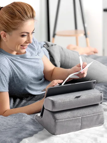 Vista 4 de UGREEN Soporte de almohada para tableta, paquete gris, soporte para tableta para escritorio de doble varilla