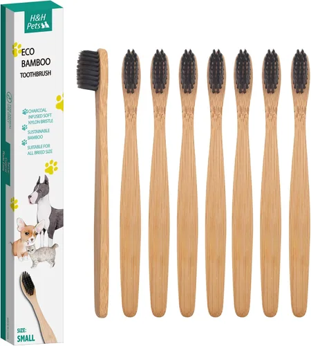 Vista 8 de H&H Pets Juego de cepillos de dientes de bambú para perros y gatos, cerdas ultrasuaves y cepillo de dientes de madera biodegradable, suministros