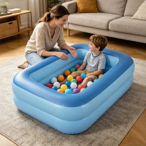 Vista 5 de HIWENA Piscina inflable para niños, 45 x 35 x 14 pulgadas, piscina azul para niños, bañera de verano con suelo suave inflable
