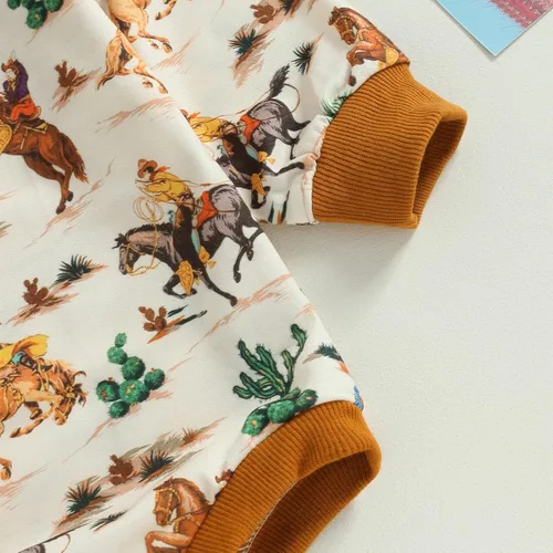 Vista 7 de MAINESAKA Traje de vaquero occidental para recién nacido, sudadera con estampado de vaca, de manga larga, traje de otoño