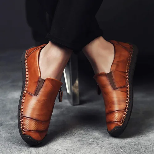 Vista 7 de Qiucdzi Zapatos cómodos de cuero para hombre, con costuras a mano, antideslizantes, informales, mocasines, zapatos para barco, Transparente
