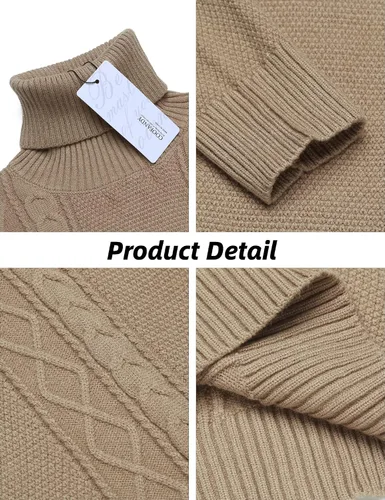 Vista 5 de COOFANDY Suéter de cuello alto ajustado para hombre, suéter de punto trenzado casual