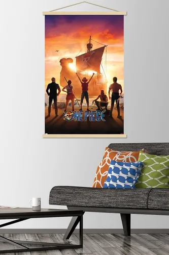 Vista 2 de Trends International Netflix One Piece - Póster de pared de una hoja, 22.37 x 34.00 pulgadas, paquete de impresión premium y colgador de madera