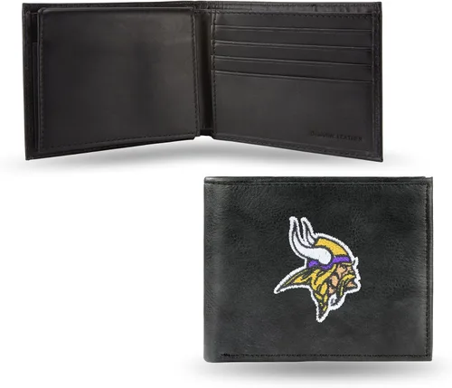 Vista 19 de Rico Industries Billetera de cuero bordada para hombre de la NFL Negro