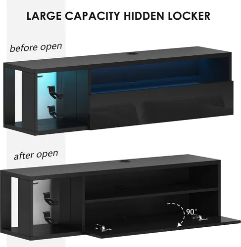 Vista 7 de DlandHome Soporte flotante para TV con luz LED, consola multimedia de 39.3 pulgadas, estante flotante para debajo del televisor con estante