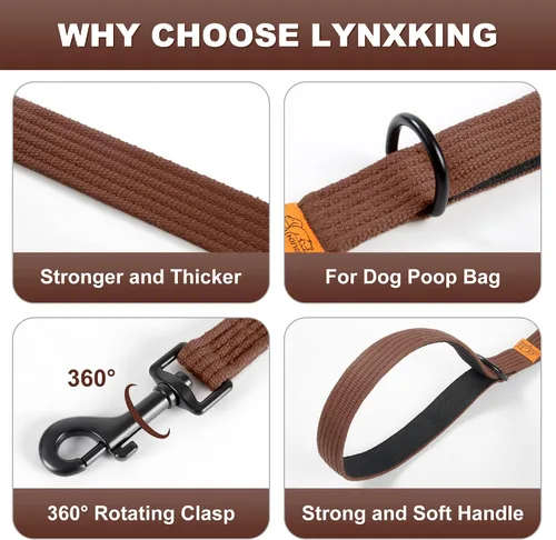 Vista 5 de Lynxking Correa de entrenamiento para perros, correa de doble asa resistente de 6 pies con 2 asas acolchadas, correa de seguridad reflectante larga