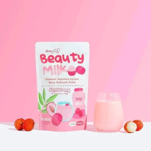 Vista 2 de Beauty Milk Premium Lichi Japonés Bebida de células madre suizas 50,000 mg - 10 sobres