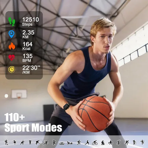 Vista 5 de Reloj inteligente para hombres y mujeres (responder/hacer llamadas), 2025 pantalla táctil HD de 1.83", rastreador de fitness, más de 110 modos