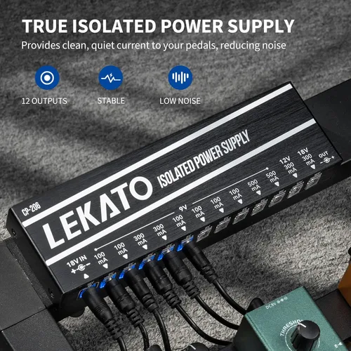 Vista 2 de LEKATO Fuente de alimentación para pedal de guitarra, fuente de alimentación aislada de 12 puertos, salida CC 9V/12V/18V, 100mA a 500mA para pedales
