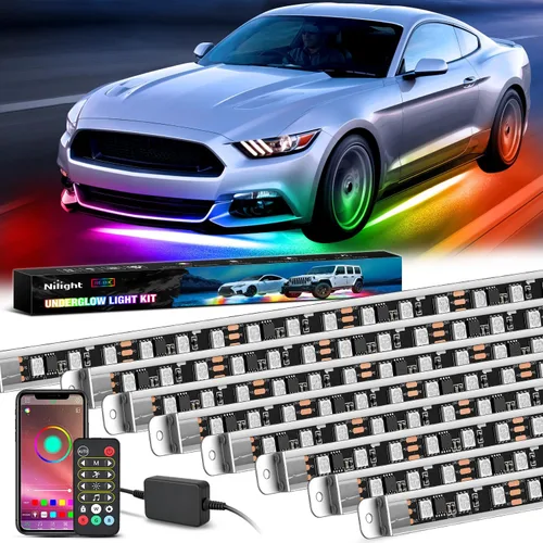 Vista 18 de Nilight 4 Piezas Tiras de Luces de Acento de Neón Underglow de Aluminio 396 LEDs Color de Ensueño Asistencia de Puerta Función Activa de Sonido