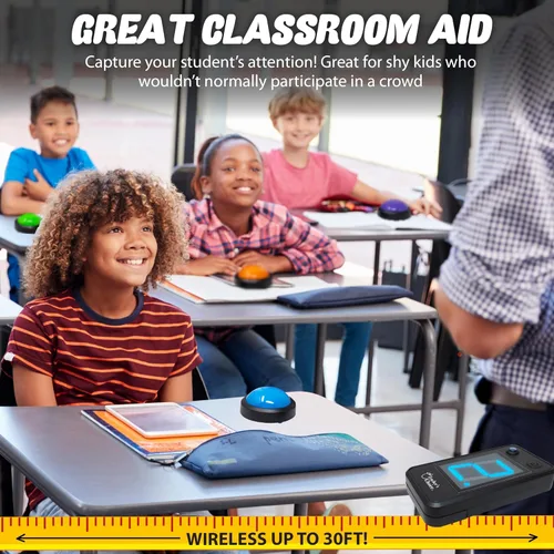 Vista 8 de Teacher's Choice Sistema de Botón de Buzzer de Juego para 4 Jugadores con Luz Inalámbrica Muestra al Jugador Ganador Sonidos Fuertes y Únicos